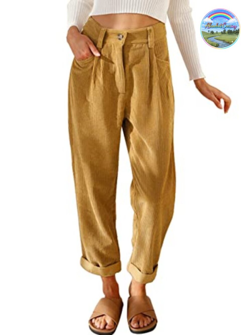 Women's High Waisted Straight Leg Corduroy Pants with Pockets